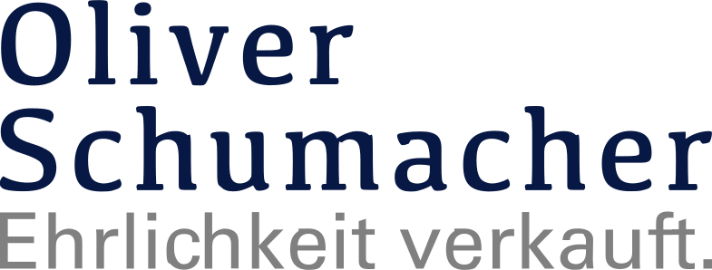 Auf hellem Hintergrund erscheint "Oliver Schumacher Ehrlichkeit verkauft" in zwei unterschiedlichen Schriftgrößen und Farben.